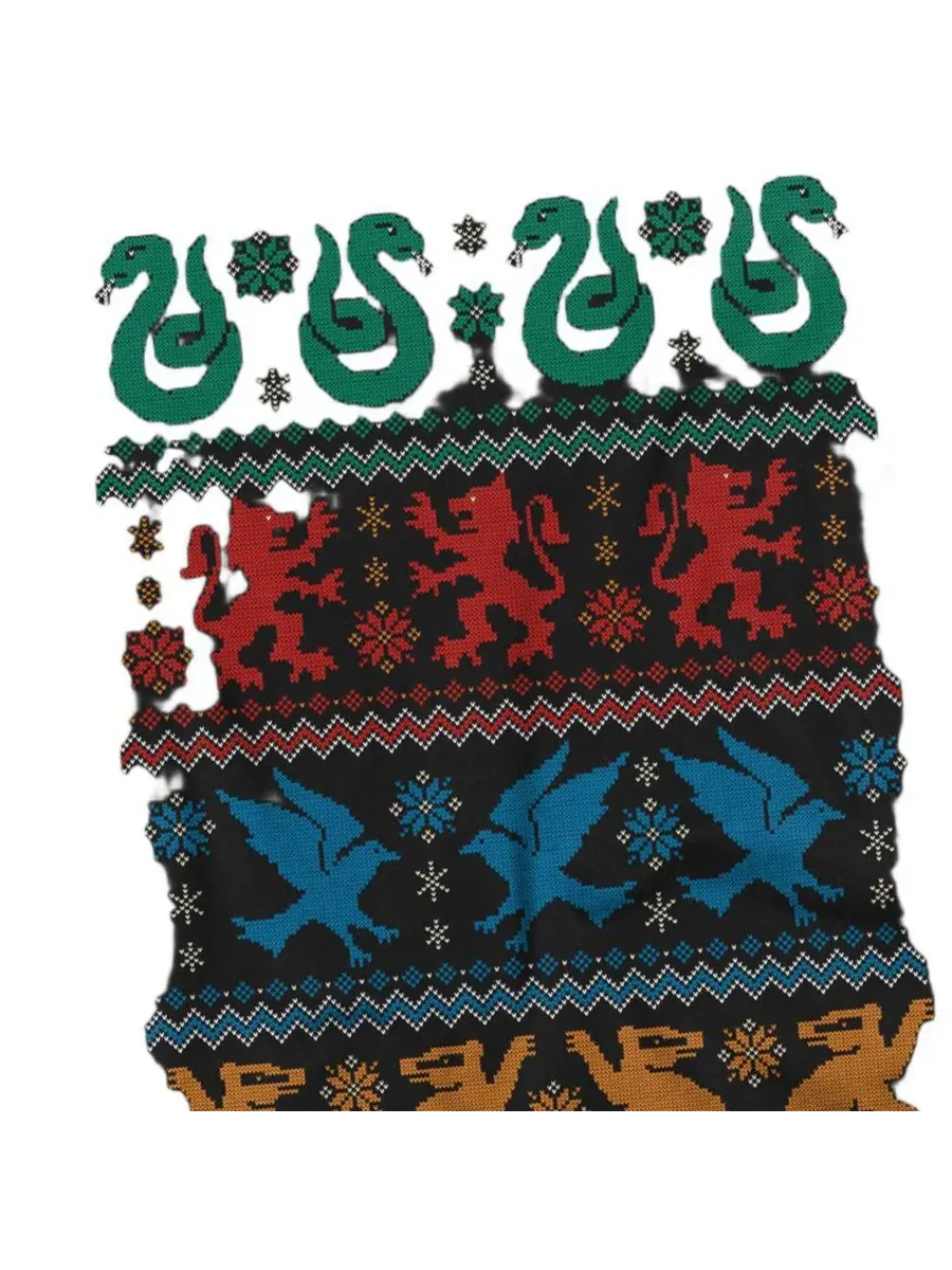 Футболка с принтом Hogwarts Houses Fair Isle Christmas Sweater Harry Potter — изображение 2 из 3, черный