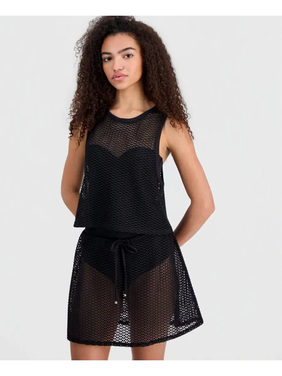 Женский топ-кимоно для купальника с кружевом, модель Crochet Swim Cover-Up Miken — черный