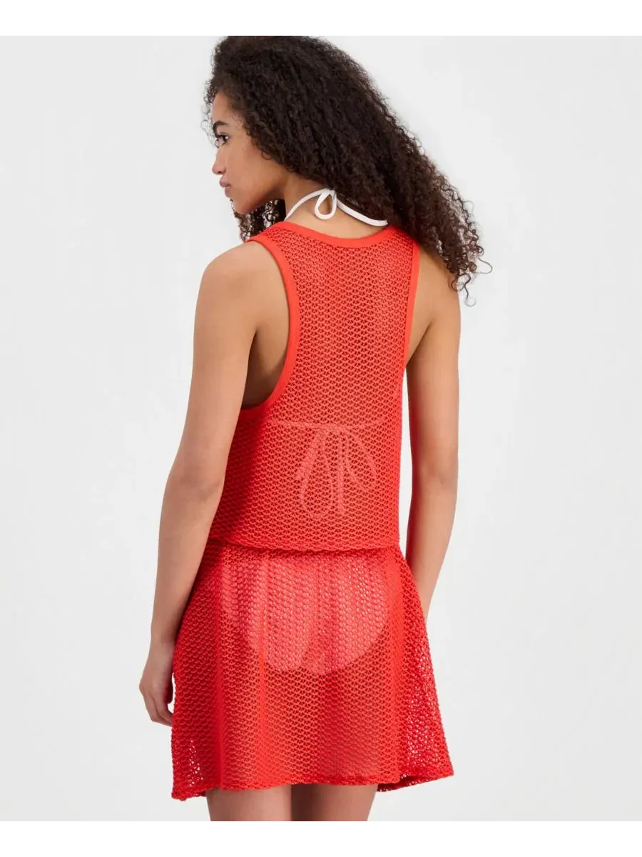 Женская вязаная туника-топ для пляжа, модель Crochet Swim Cover-Up Crop Tank Top Miken — изображение 2 из 3, красный