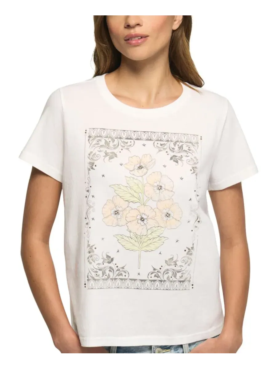 Футболка с принтом Heart Frame Floral Classic Crew Lucky Brand — изображение 2 из 5, яркий белый