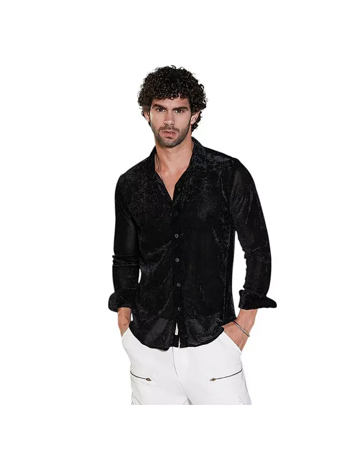 Мужская рубашка Onyx Black Solid Velvet Campus Sutra — изображение 1 из 7, черный