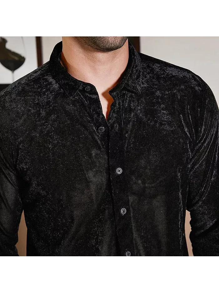 Мужская рубашка Onyx Black Solid Velvet Campus Sutra — изображение 3 из 7, черный