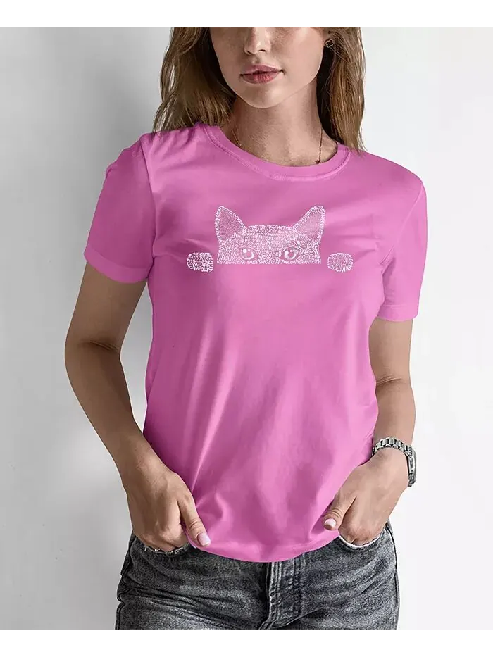 Женская футболка Word Art Peeking Cat LA Pop Art — изображение 1 из 1, розовый