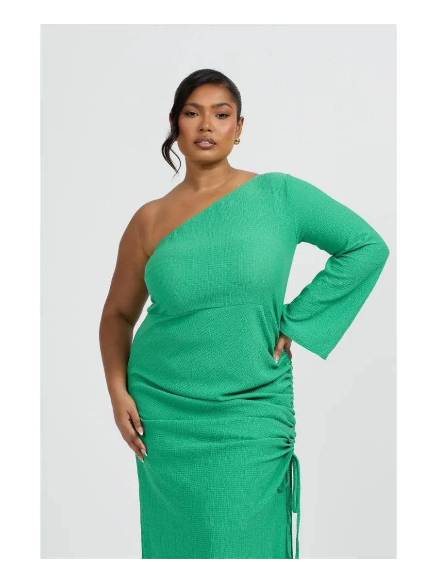 Женское длинное платье на одно плечо с расклешенными рукавами FASHION-SZN CURVE — изображение 5 из 8, зеленый