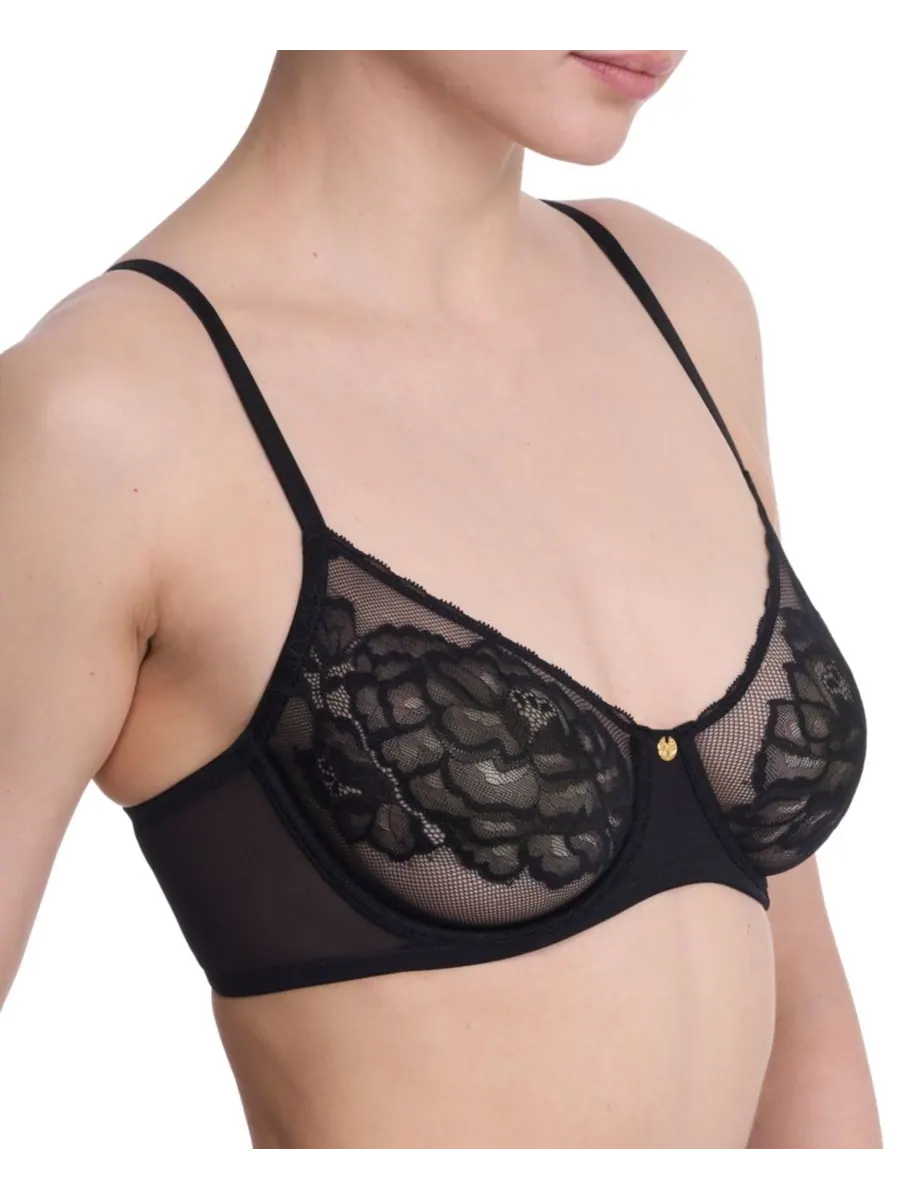 Женский бюстгальтер-балконет Flora Lace без подкладки на косточках, артикул 714150 Natori — изображение 2 из 6, черный