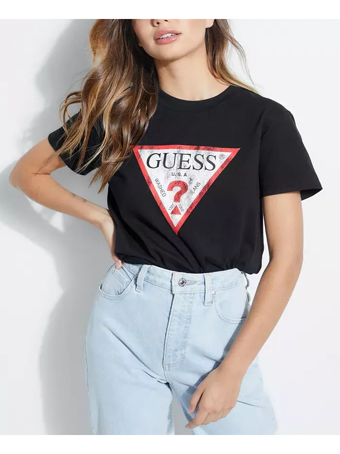 Женская футболка классического кроя из органического хлопка с логотипом GUESS — изображение 1 из 4, черный