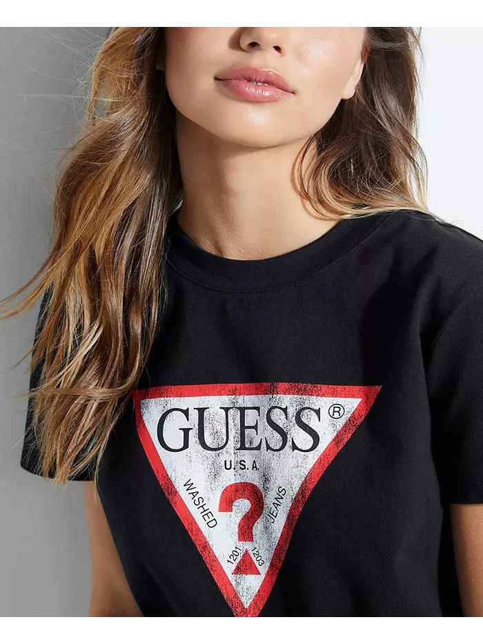 Женская футболка классического кроя из органического хлопка с логотипом GUESS — изображение 4 из 4, черный