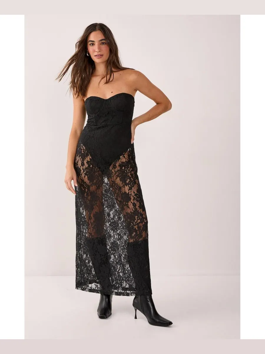 Женское кружевное прозрачное макси-платье-бандо Nasty Gal — изображение 1 из 8, черный