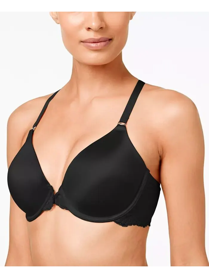 Один Fab Fit кружевной бюстгальтер с Т-образной спинкой, с застежкой спереди, на косточках, с — изображение 1 из 2, черный