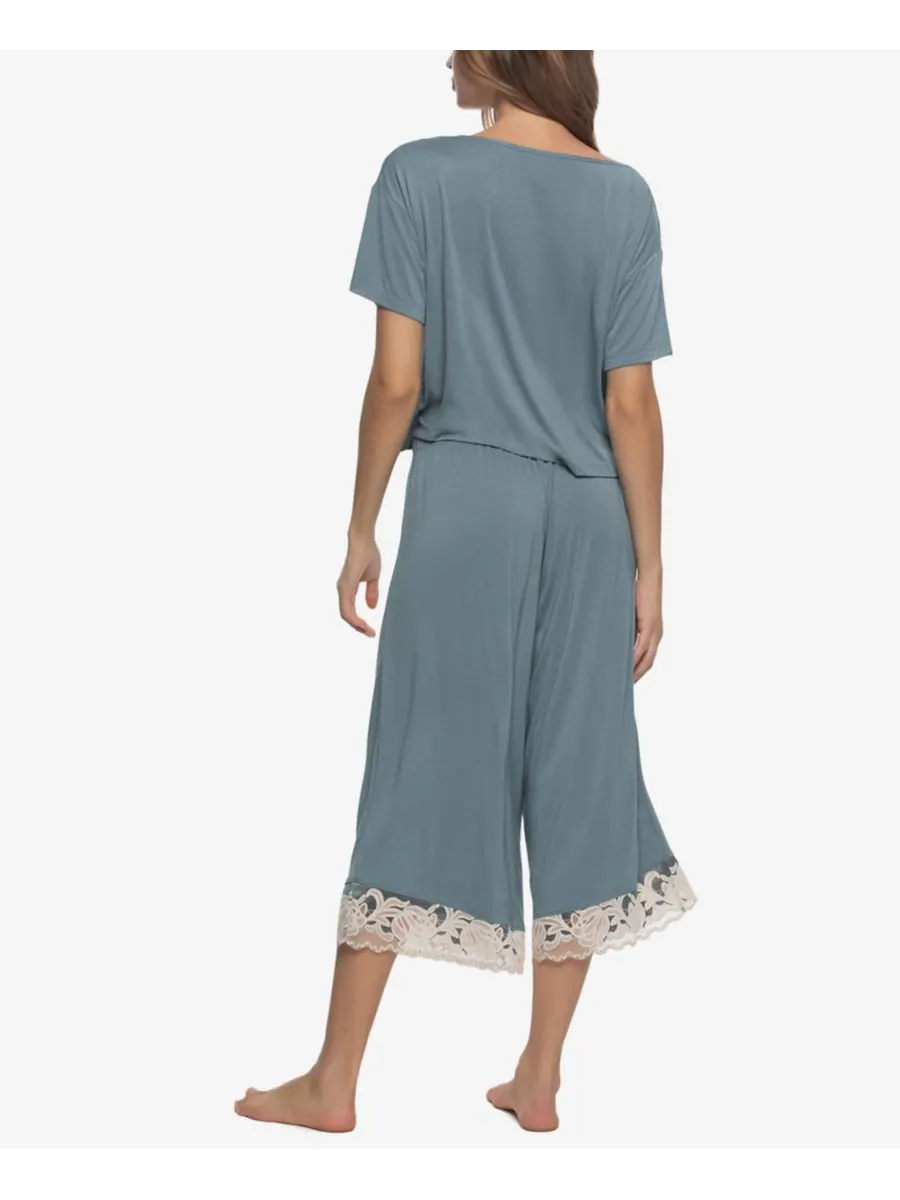 Женская футболка-укороченный топ Amelie Jersey Vintage Lace с кружевом и укороченными широкими — изображение 3 из 3, синий