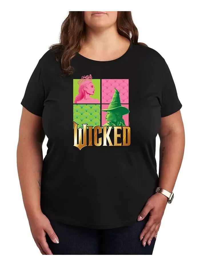 Футболка с круглым вырезом и принтом Wicked Elphaba Glinda большого размера Hybrid Apparel — изображение 1 из 3, черный