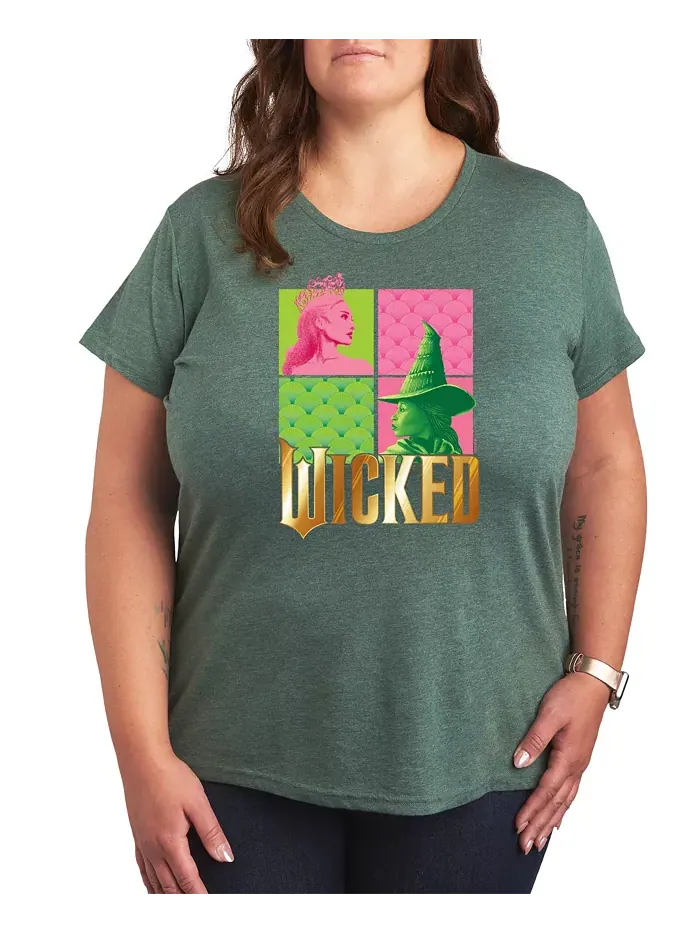 Футболка с круглым вырезом Wicked Elphaba Glinda Plus Size Hybrid Apparel — изображение 1 из 5, зеленый