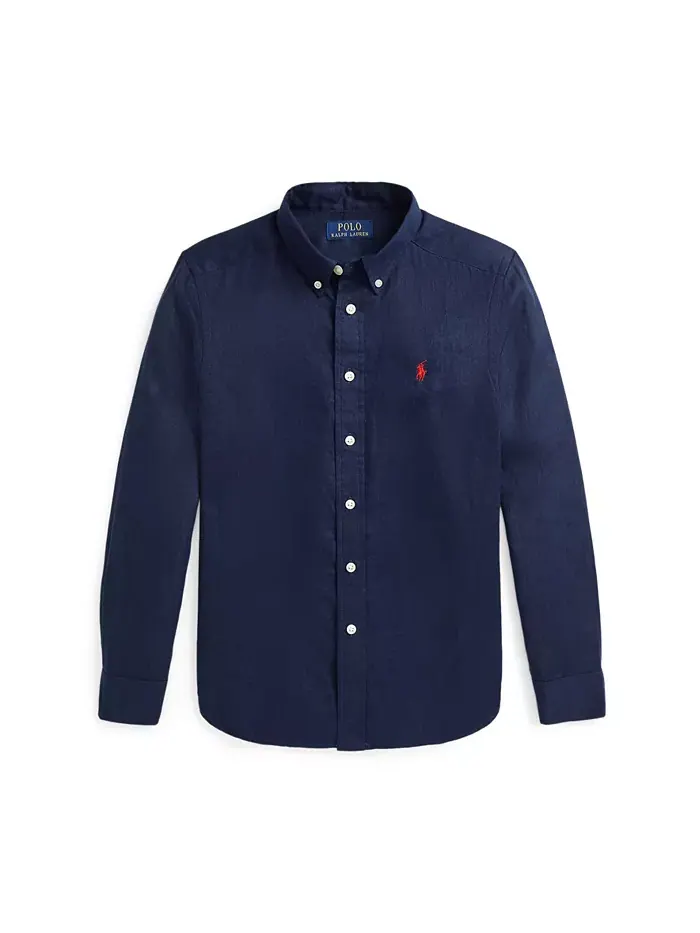 Рубашка из льна для мальчиков Big Boys Polo Ralph Lauren — изображение 1 из 2, темно-синий