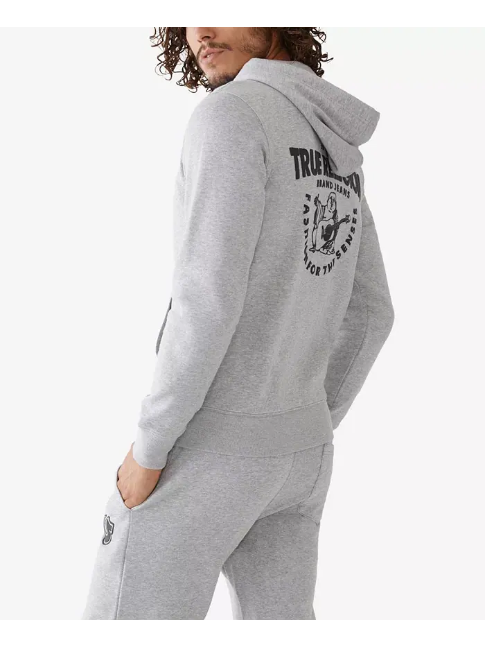 Мужская худи с логотипом и молнией спереди True Religion — изображение 2 из 3, серый