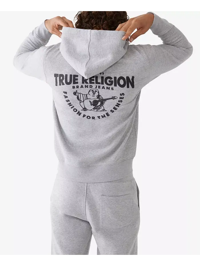 Мужская худи с логотипом и молнией спереди True Religion — изображение 3 из 3, серый