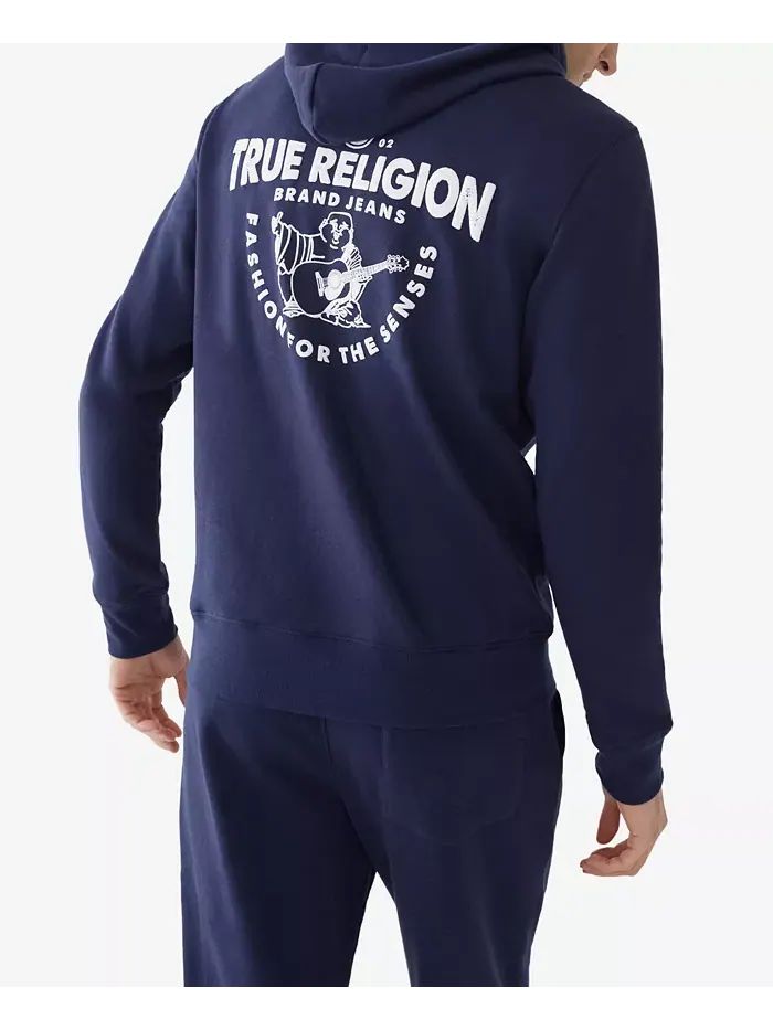 Мужская худи с молнией спереди и логотипом Core True Religion — изображение 2 из 3, синий