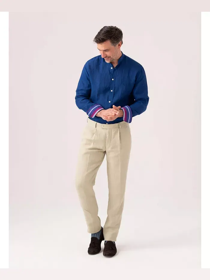 Мужская льняная рубашка с воротником-стойкой Koy Clothing — изображение 2 из 8, синий