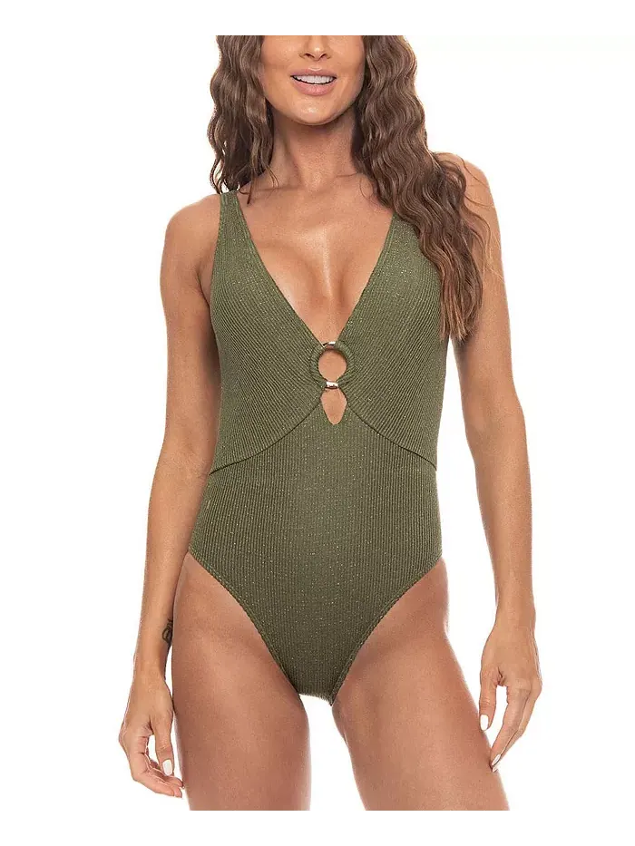 Женский слитный купальник с V-образным вырезом и рюшами из люрекса Guria Beachwear
