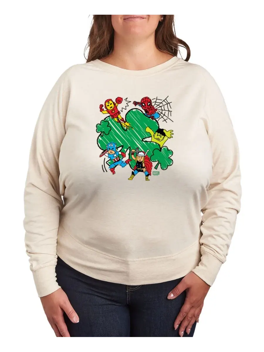 Толстовка с длинными рукавами Marvel Avengers с рисунком клевера, больших размеров Hybrid Apparel — изображение 1 из 3