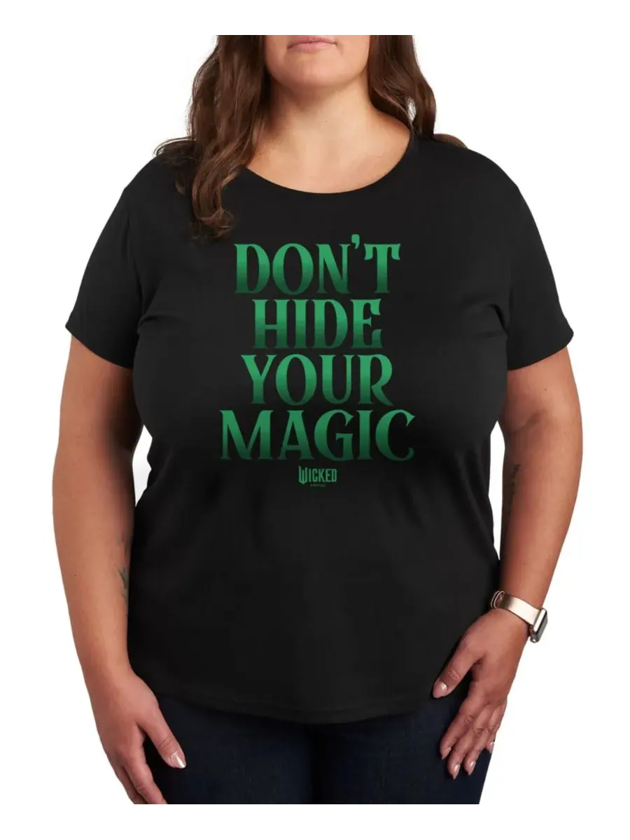 Модная футболка больших размеров с графическим принтом "Wicked Don't Hide Your Magic" и круглым — изображение 1 из 3, черный