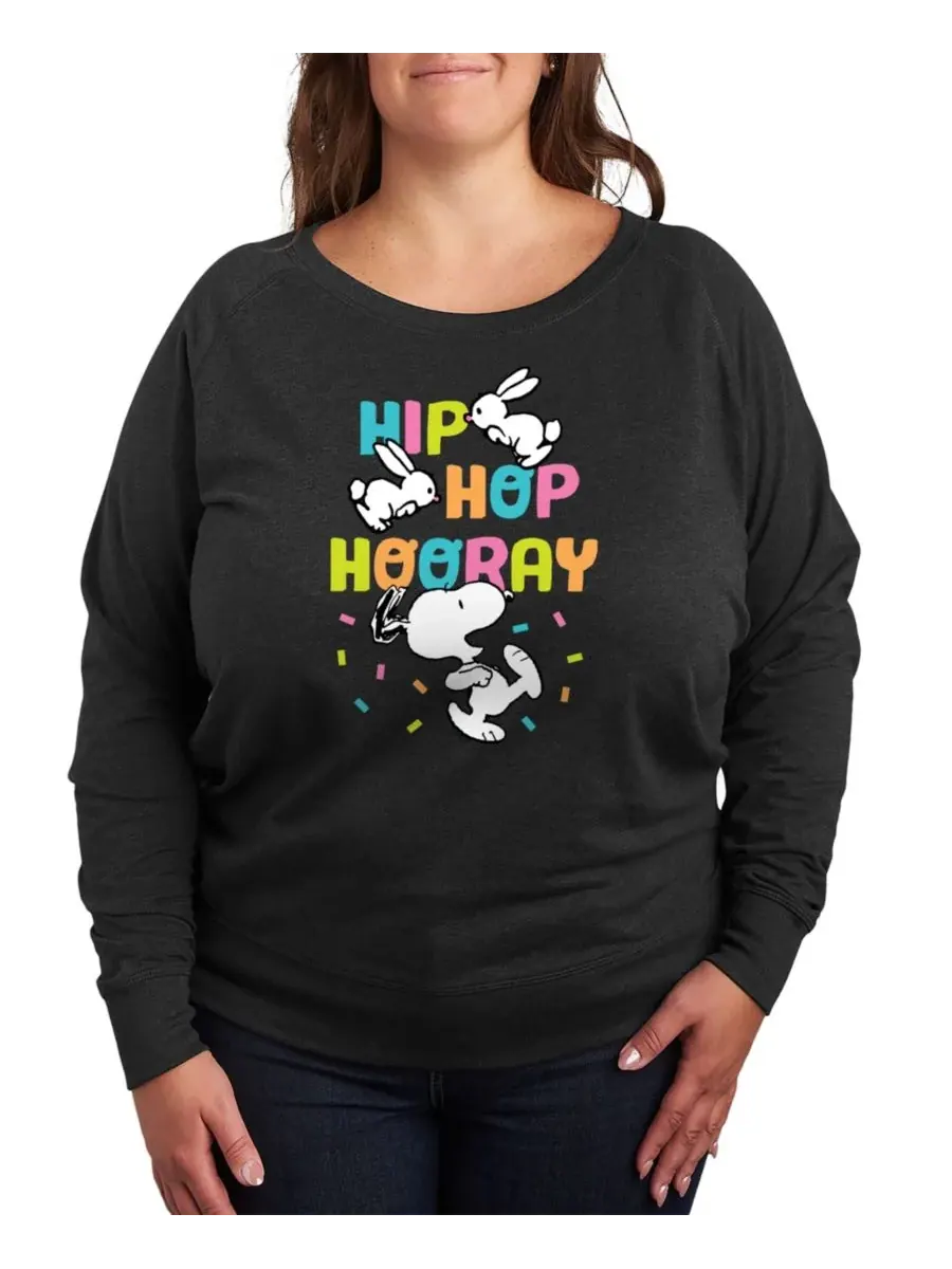 Футболка-пуловер большого размера с графическим принтом "Peanuts Hip Hop Hooray" в стиле хип-хоп — изображение 1 из 3, черный