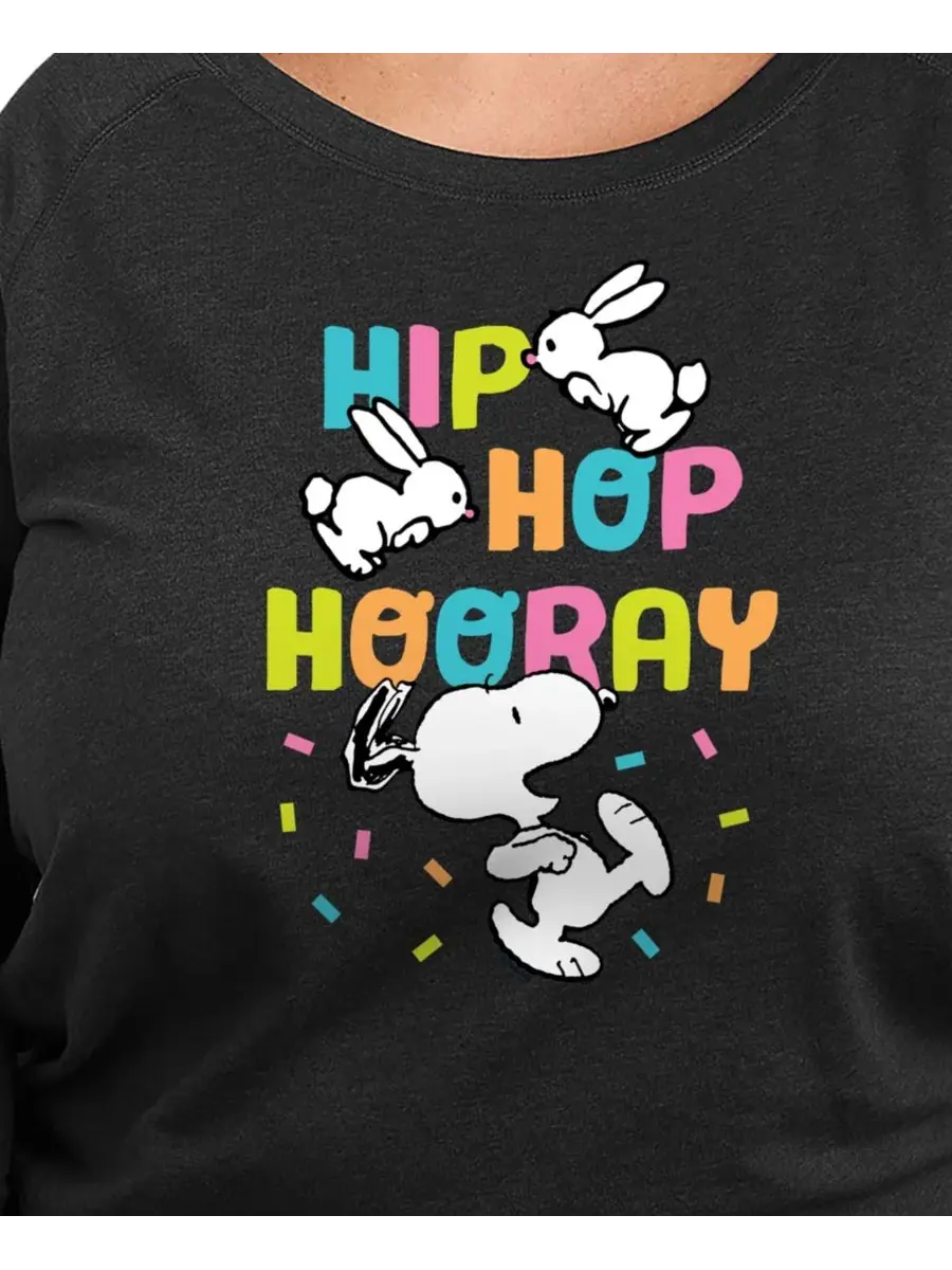Футболка-пуловер большого размера с графическим принтом "Peanuts Hip Hop Hooray" в стиле хип-хоп — изображение 3 из 3, черный