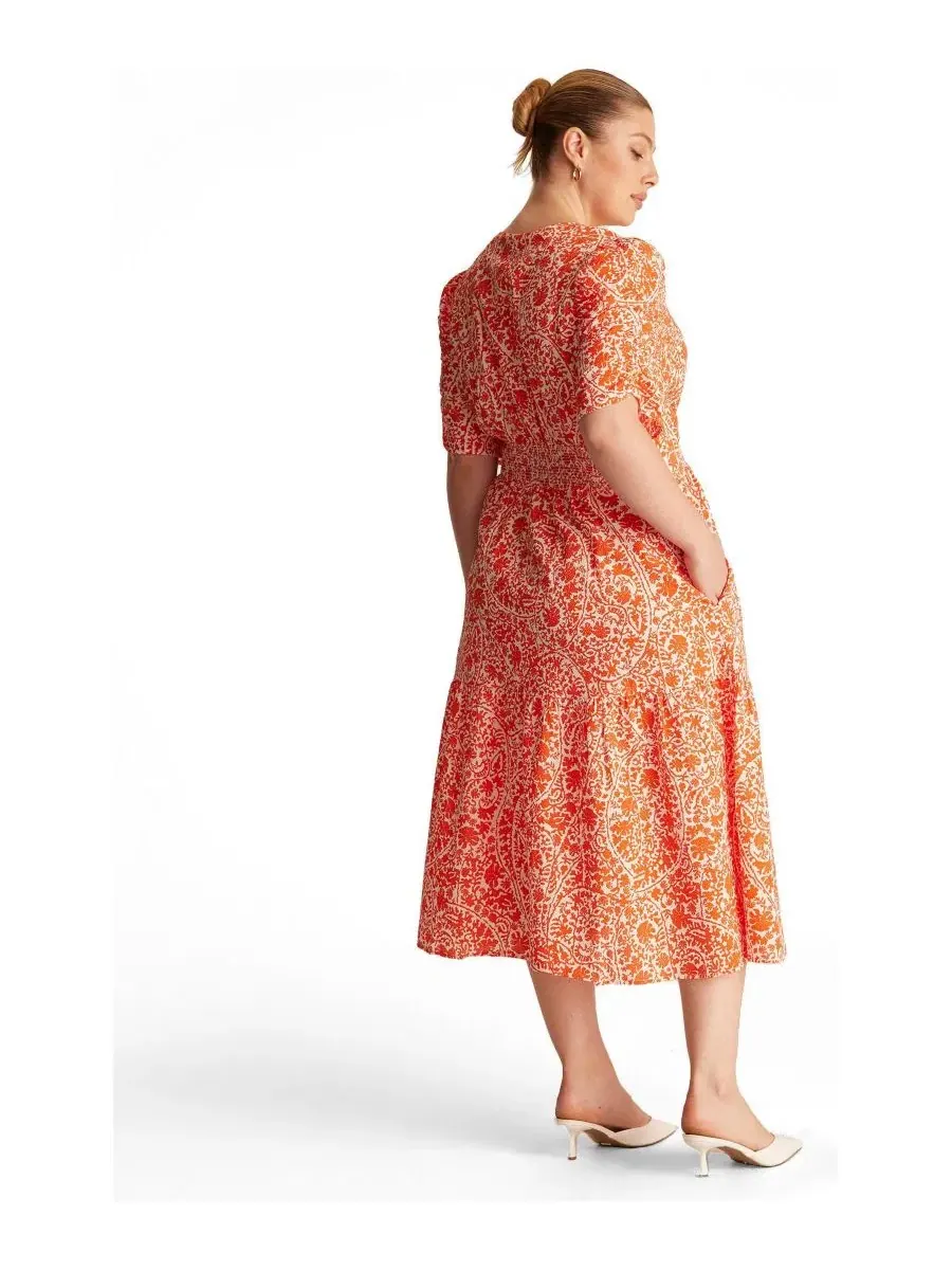 Платье-миди Dreamaya Tiered V-neck Fit Flare Midi Dress ESTELLE — изображение 3 из 6, мандариновый