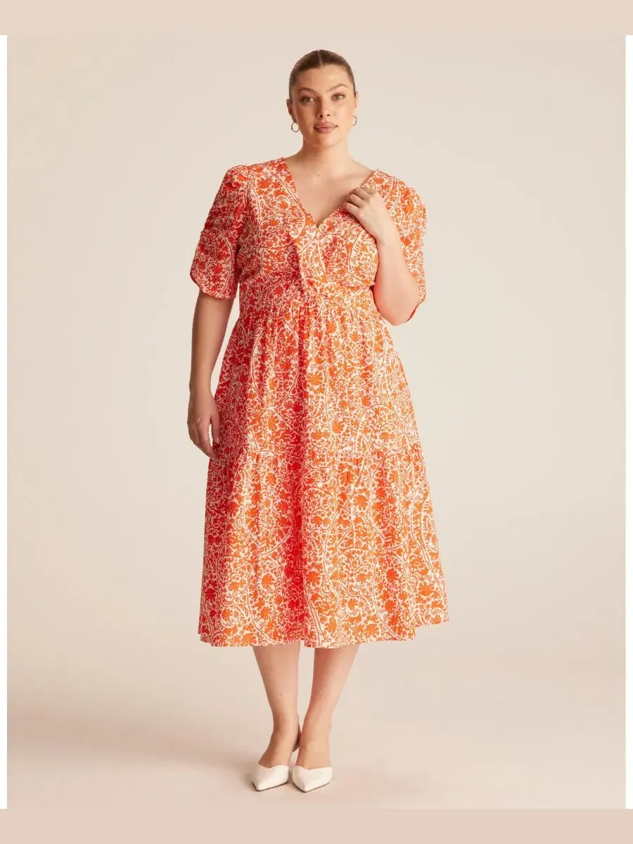 Платье-миди Dreamaya Tiered V-neck Fit Flare Midi Dress ESTELLE — изображение 4 из 6, мандариновый
