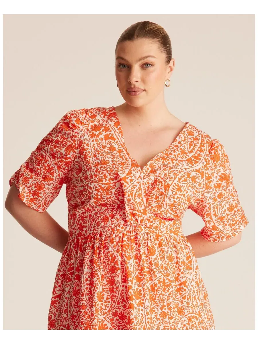 Платье-миди Dreamaya Tiered V-neck Fit Flare Midi Dress ESTELLE — изображение 5 из 6, мандариновый