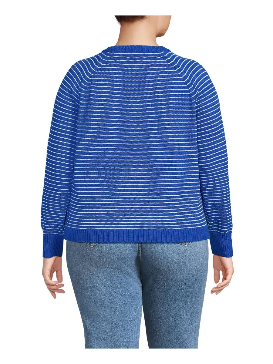 Свитер-реглан большого размера Drifter Lands' End, lapis/айвори mini stripe — изображение 2 из 3, бежевый