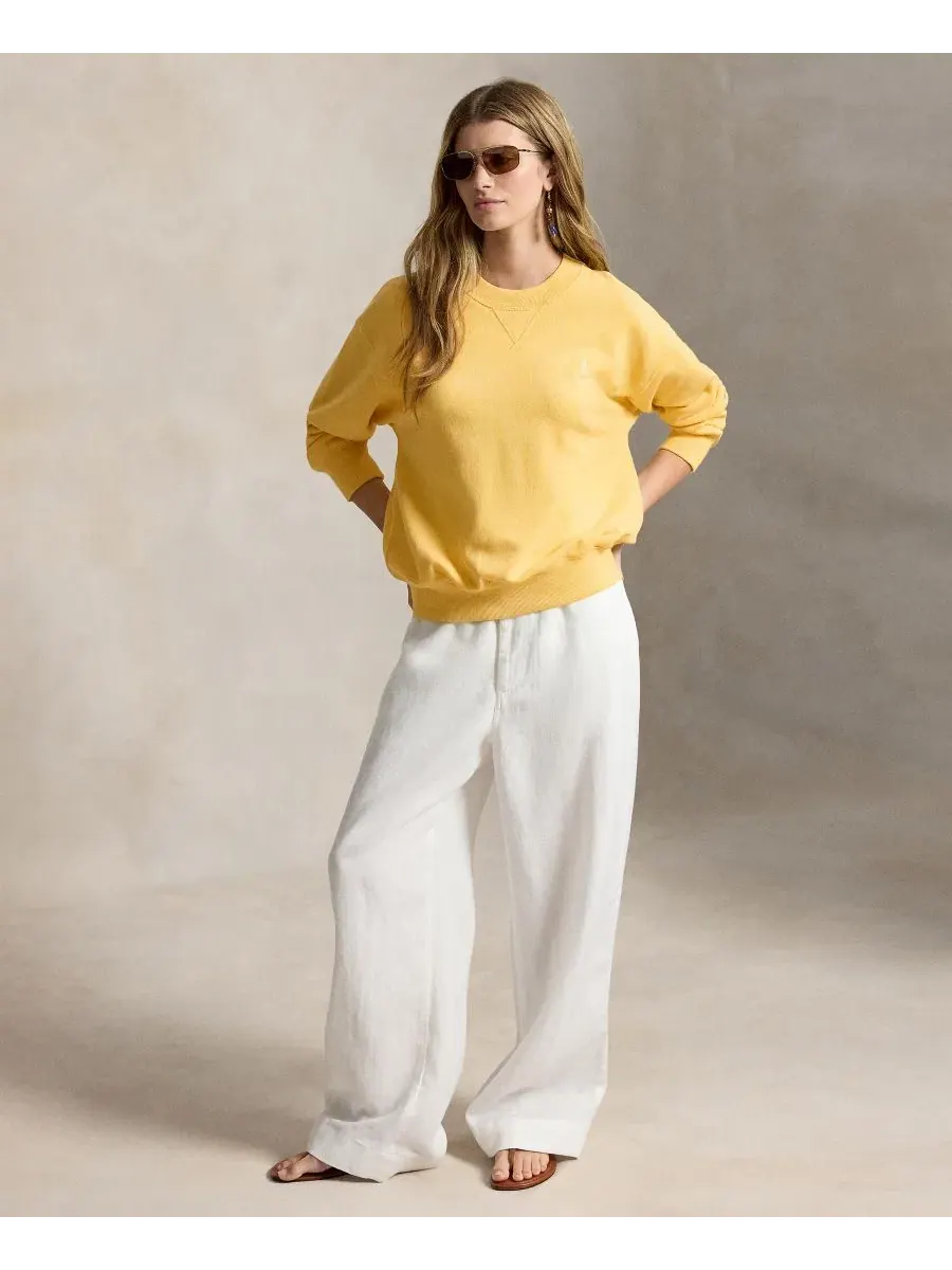 Женский свитшот Island Fleece с круглым вырезом и длинным рукавом Polo Ralph Lauren — изображение 2 из 5, кремовый
