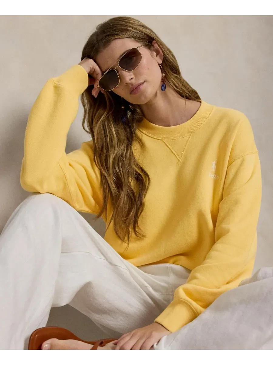 Женский свитшот Island Fleece с круглым вырезом и длинным рукавом Polo Ralph Lauren — изображение 3 из 5, кремовый