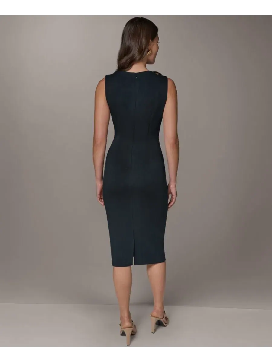 Платье-футляр без рукавов с драпировкой Donna Karan New York — изображение 5 из 6, черный