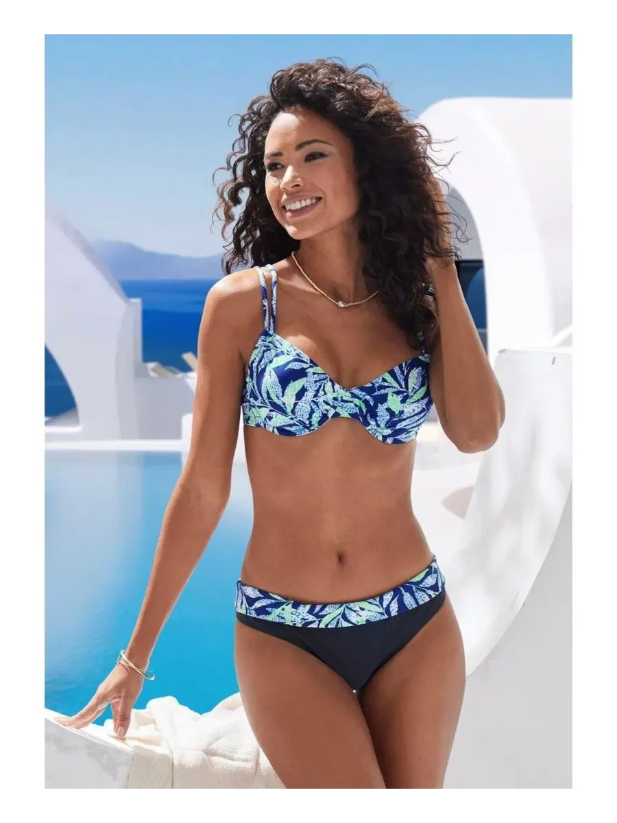 Бикини-топ с косточками, с принтом, Tropical Print LASCANA — изображение 2 из 7, синий