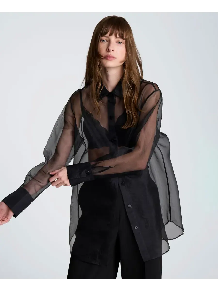 Женская свободная туника с прозрачным воротником Kenneth Cole — изображение 3 из 7, черный