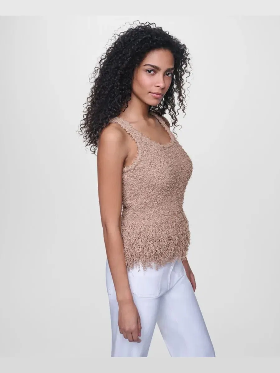 Топ без рукавов с бахромой и вырезом-лодочкой, укороченный DKNY Jeans — изображение 4 из 8, бежевый