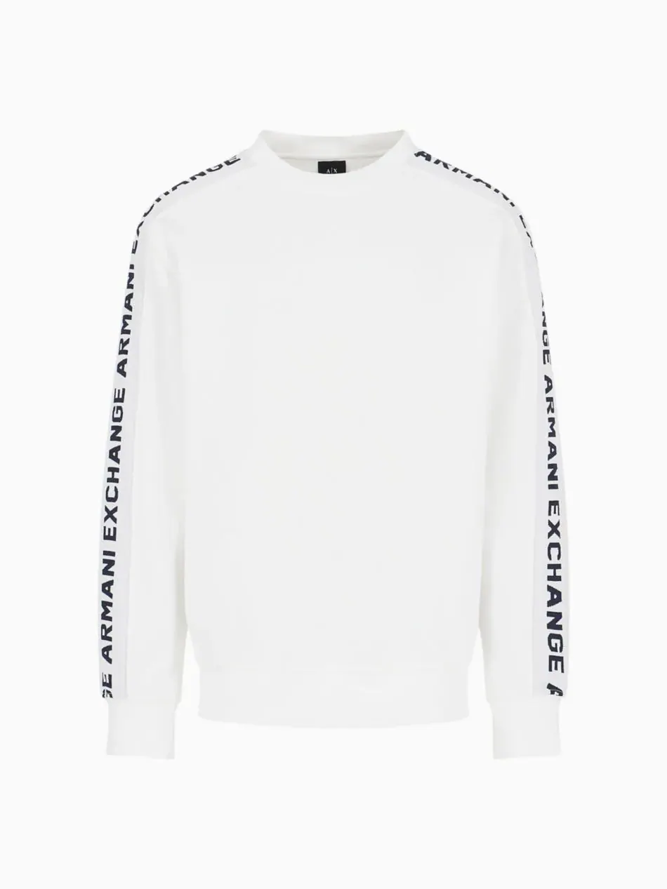 Мужская толстовка с жаккардовым логотипом и круглым вырезом на рукаве A|X Armani Exchange — изображение 3 из 5, белый