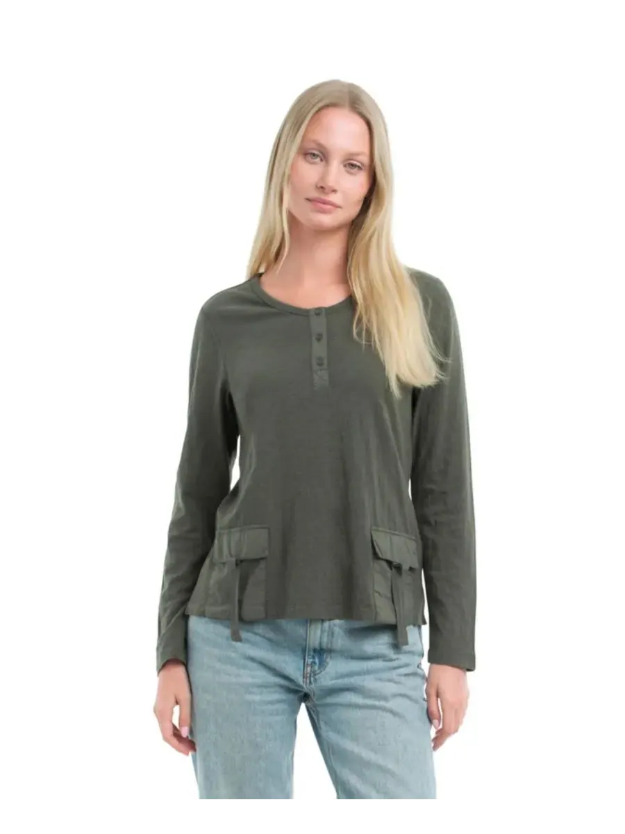 Женская футболка с U-образным вырезом и застежкой на пуговицы WILT Clothing, Kambaba