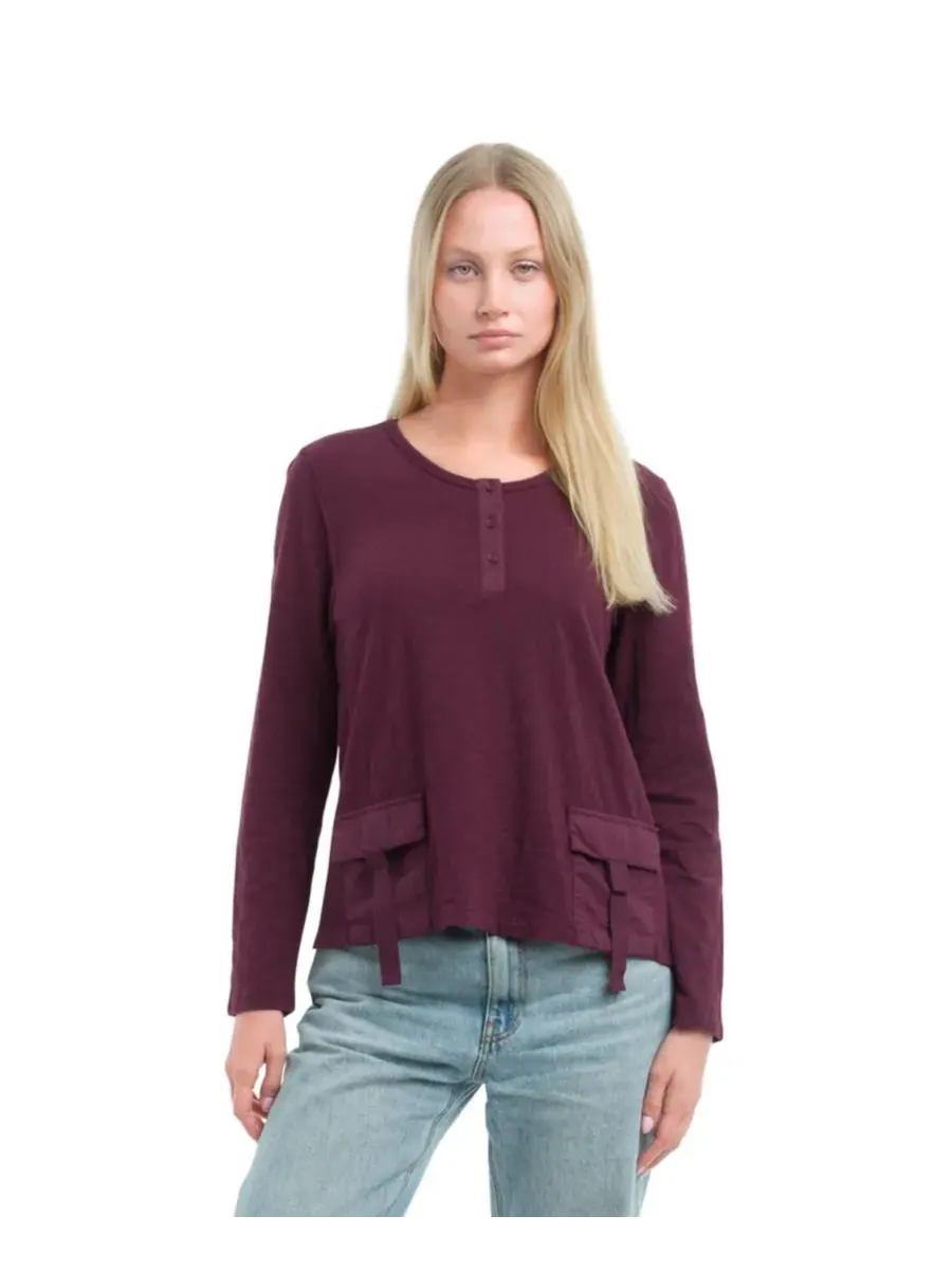 Женская футболка с U-образным вырезом и застежкой на пуговицы WILT Clothing, темно-fig — фиолетовый