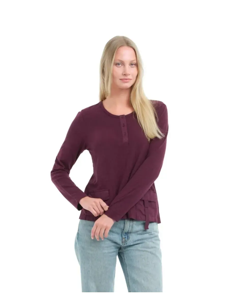 Женская футболка с U-образным вырезом и застежкой на пуговицы WILT Clothing, темно-fig — изображение 5 из 5, фиолетовый