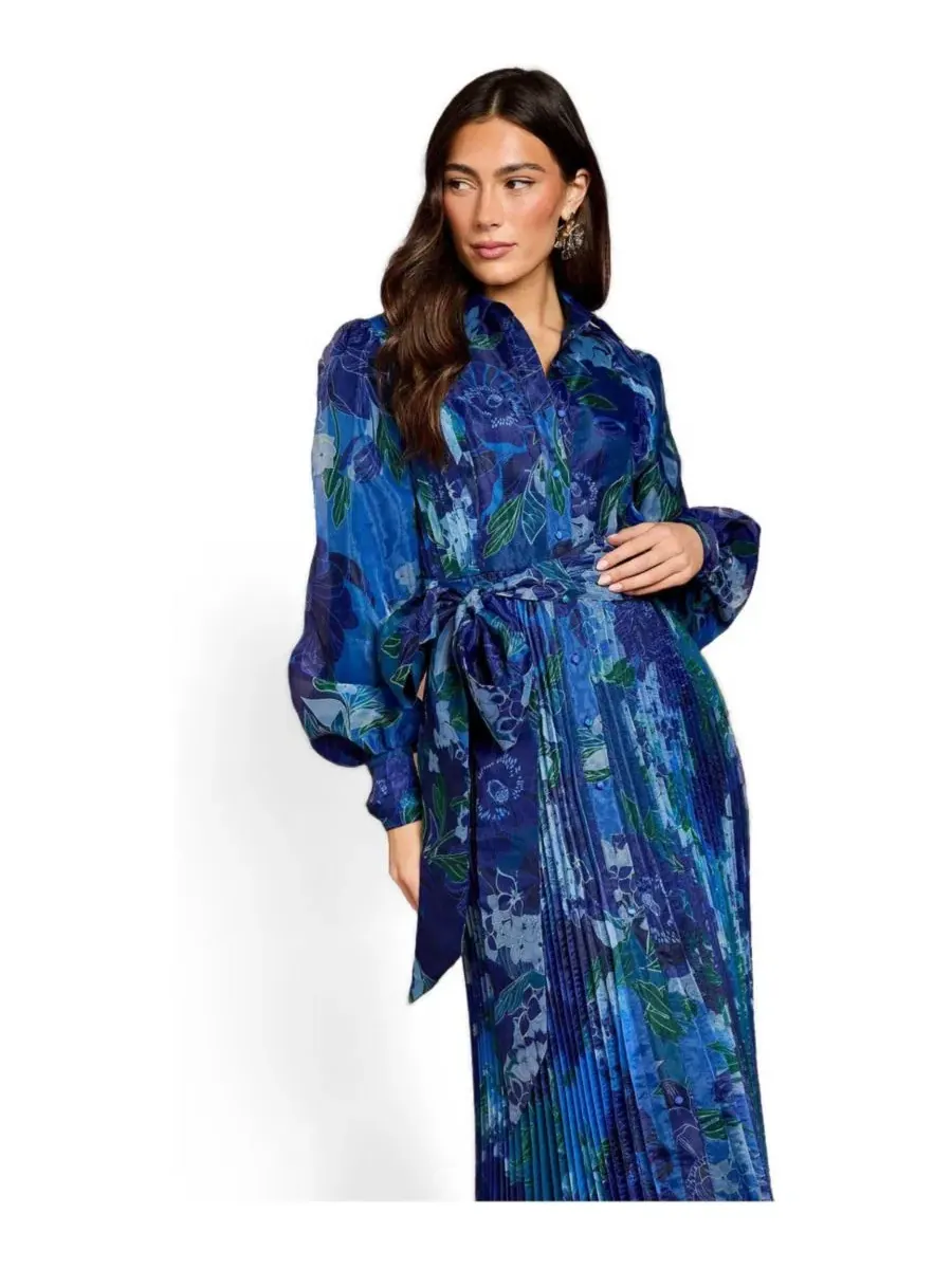 Платье-рубашка с принтом, модель Floral Organza Coast — изображение 2 из 5, синий