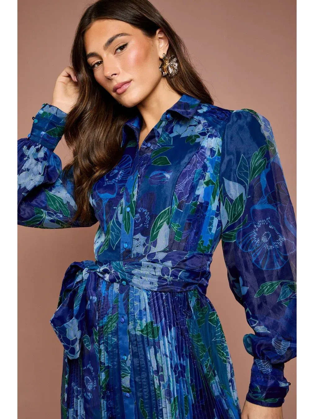 Платье-рубашка с принтом, модель Floral Organza Coast — изображение 4 из 5, синий