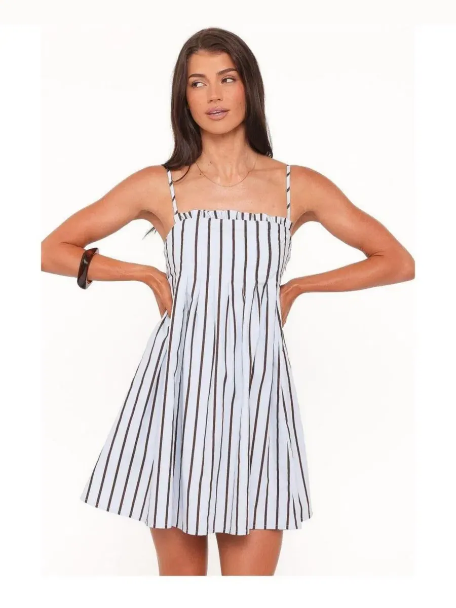Платье мини с квадратным вырезом Cole Mini Dress Petal and Pup — изображение 1 из 4, синий/коричневый