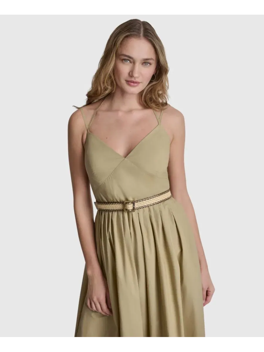 Женское длинное платье-майка с V-образным вырезом и поясом на бретелях Dkny Jeans — изображение 2 из 6, бежевый