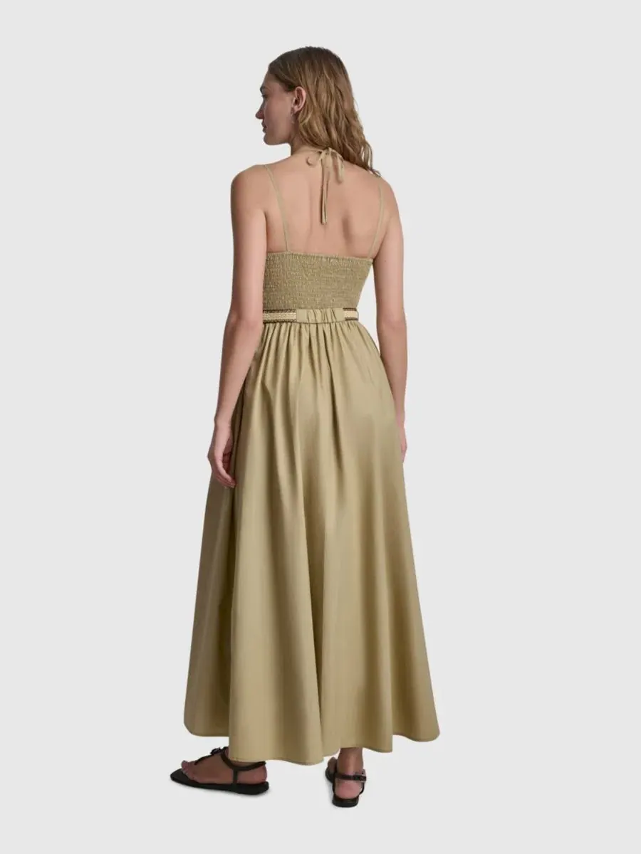 Женское длинное платье-майка с V-образным вырезом и поясом на бретелях Dkny Jeans — изображение 5 из 6, бежевый