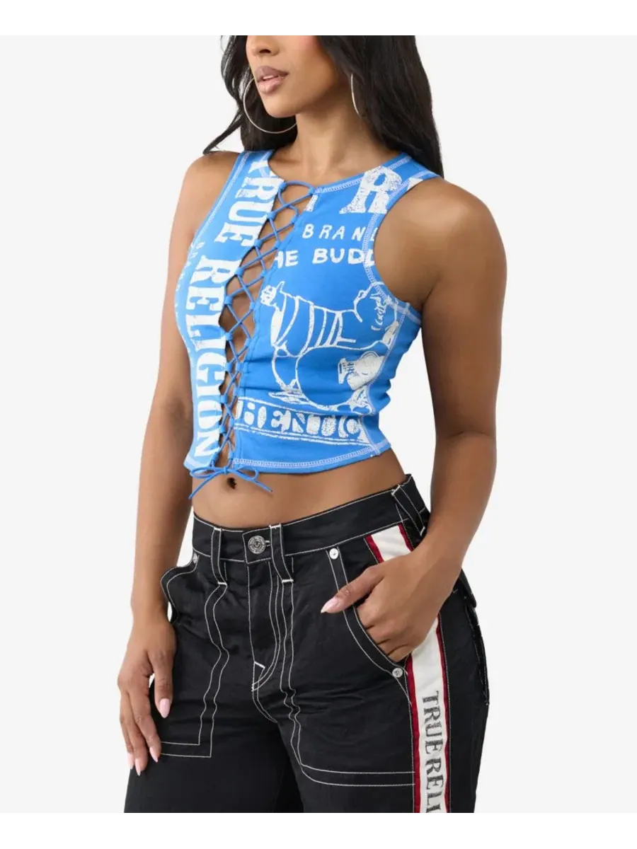 Топ без рукавов с принтом Printed Buddha Split True Religion, Super Sonic — изображение 2 из 3