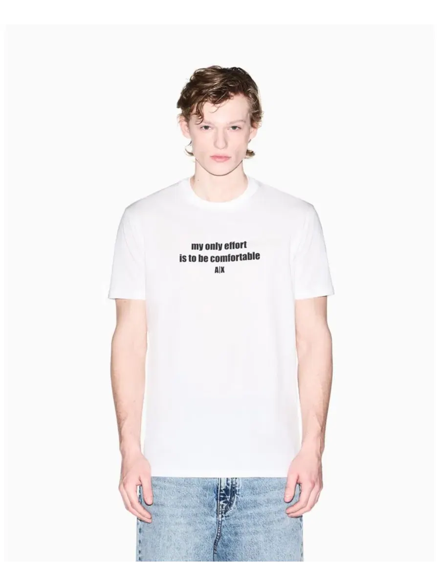 Мужская футболка с коротким рукавом и забавной надписью A|X Armani Exchange — изображение 1 из 5, белый