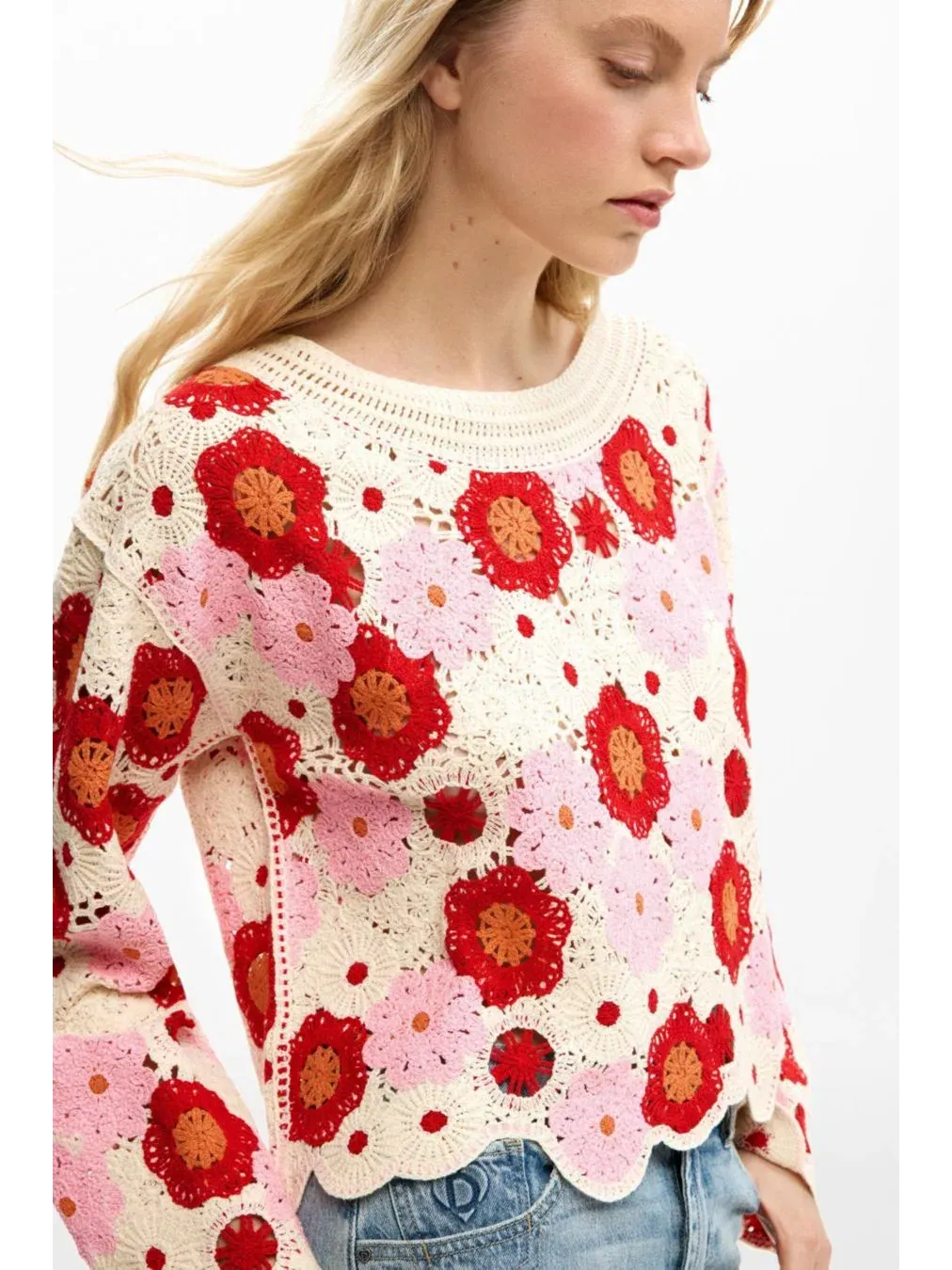 Женский свитер с длинным рукавом, с цветочным узором Desigual — изображение 5 из 6, белый