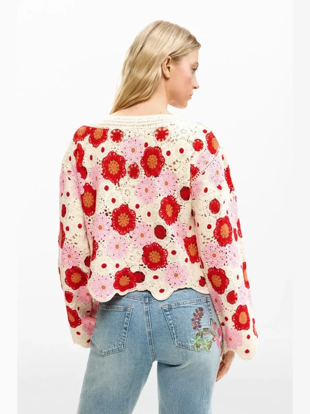 Женский свитер с длинным рукавом, с цветочным узором Desigual — изображение 6 из 6, белый