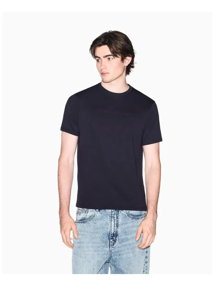 Мужская футболка с коротким рукавом и логотипом в тон ткани A|X Armani Exchange — изображение 1 из 5, глубокий темно-синий